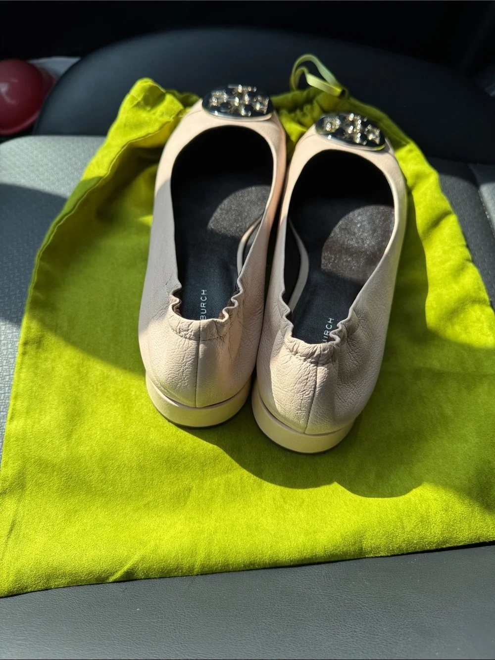 Tory Burch Beige Leather Logo Ballet Flats